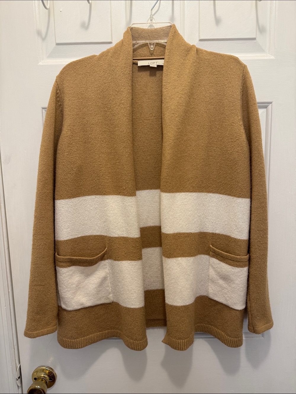 Ann Taylor Loft striped front pocket open cardigan